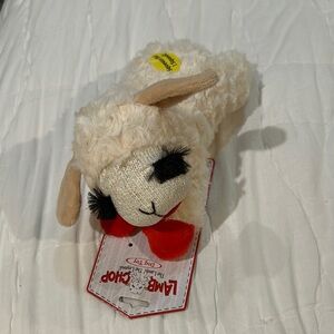 Lamb Chop Plush Dog Toy - Cream and Red